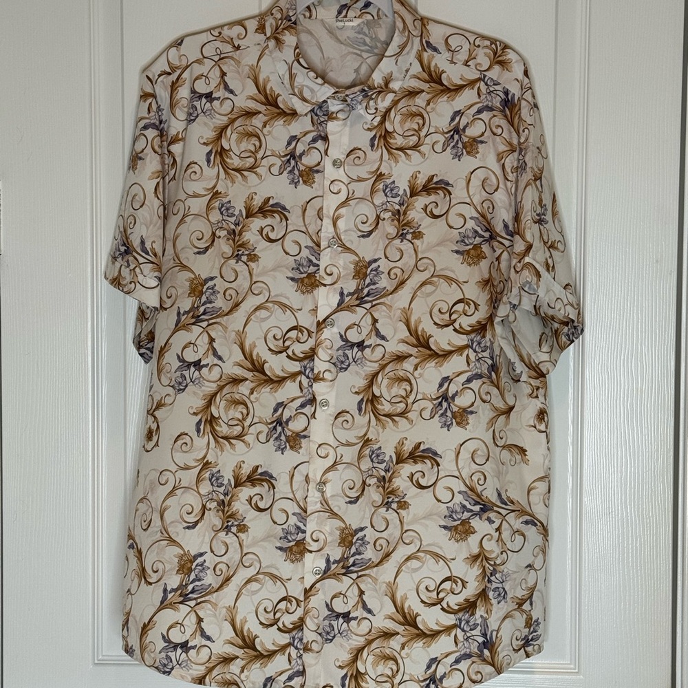 Men's Cream and Brown Patterned Shirt